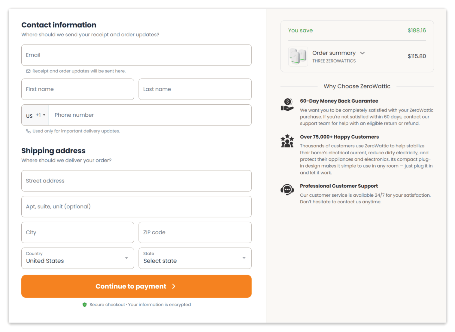 ZeroWattic Power Saver Secure Checkout Page